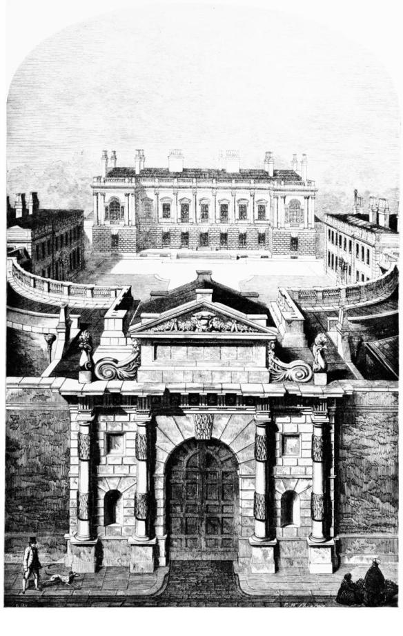 This is a view of Burlington House from Piccadilly as it looked in the lifetime of the 3rd Earl of Burlington