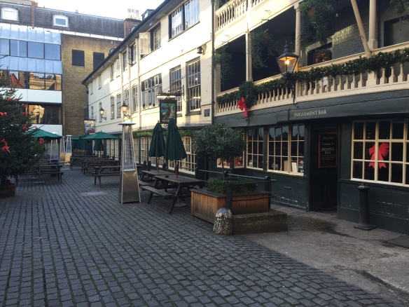 The former inn yard now offers outdoor seating -- not a preference at chilly Christmas time when we were there!